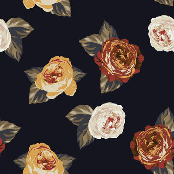 Dark academia floral background for fabric design. Natural abstract art. Pattern, print template. Vector fabric seamless pattern. Modern vector wallpaper. Trendy seamless vector floral pattern.