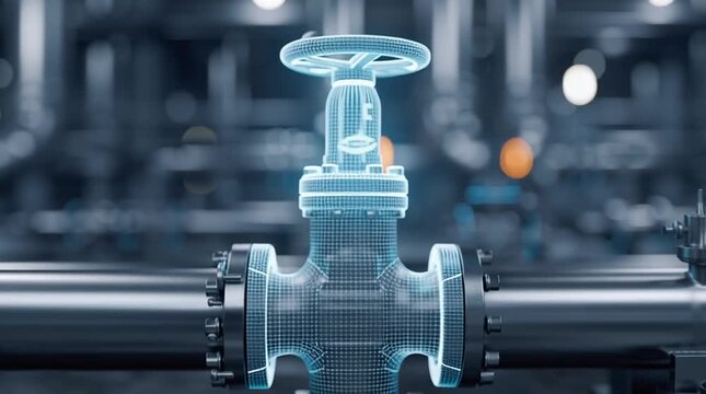 Precision Flow: A close-up, high-tech rendering showcases a detailed pipeline valve, central to the controlled passage of liquids or gases in an industrial setting.