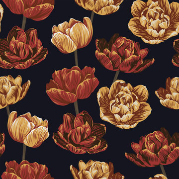 Dark academia floral background for fabric design. Natural abstract art. Pattern, print template. Vector fabric seamless pattern. Modern vector wallpaper. Trendy seamless vector floral pattern.