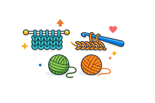 Learning basic stitches a visual focus on simple knit and crochet patterns symbolized by repeating loops and lines that suggest progress and