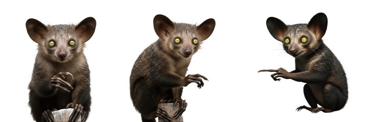 Set Aye-Aye Isolated Madagascar Lemur Collection on White Background Oil Paint Style © jamilkhan