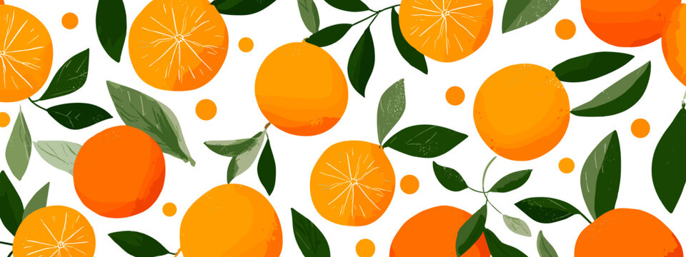 seamless floral pattern with orange tangerine flat style vector illustration isolated on white background