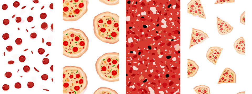 abstract seamless pattern with pizza slices flat style vector illustration isolated on white background