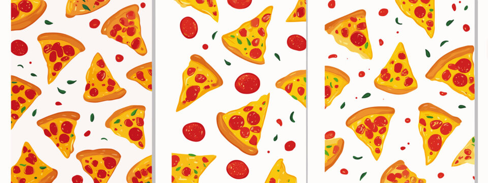 abstract seamless pattern with pizza slices flat style vector illustration isolated on white background