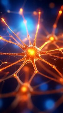 Abstract digital representation of glowing neural network with active energy transmission