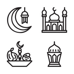 Islamic Icons Crescent Moon Lantern Mosque and Dates with Crescent ramadan