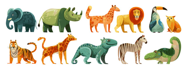 Obraz premium collection of different animals flat style vector illustration isolated on white background