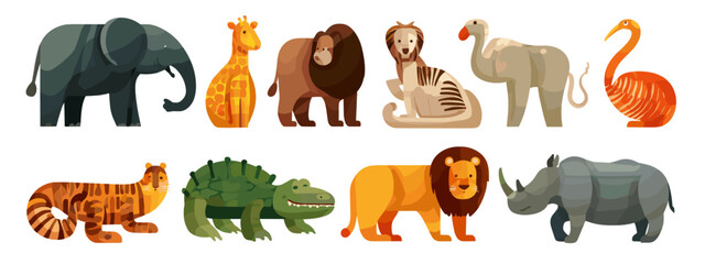 collection of different animals flat style vector illustration isolated on white background © AI PIC