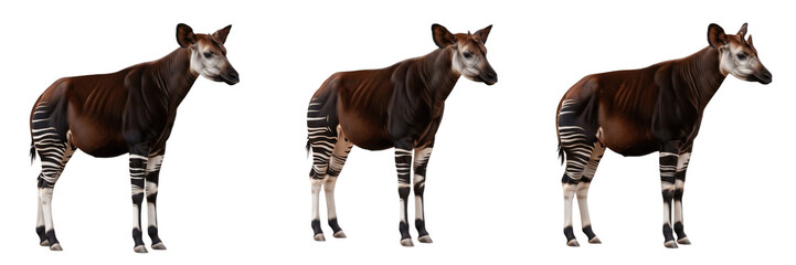 Set Okapi Isolated Forest Giraffe Congolese Wildlife Collection on White Background Oil Paint Style