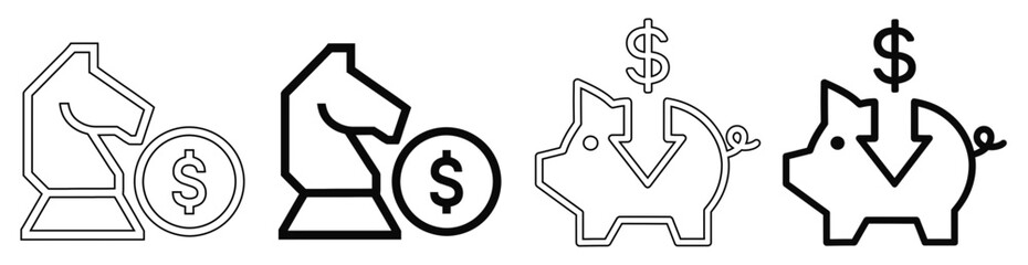 Strategic Financial Investment and Piggy Bank Savings Vector Icon Set for Business Growth