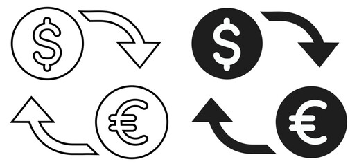 Currency Exchange Vector Icon Set of Dollar and Euro with Rotation Arrows for Financial Transaction
