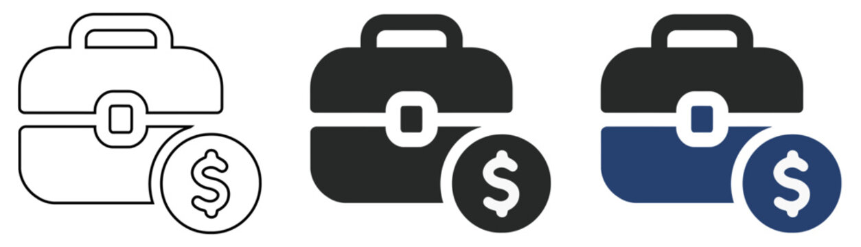Professional Business Briefcase with Dollar Coin Vector Icon for Finance