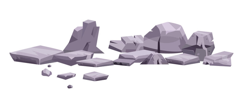 Set of rock stones and boulders in flat style