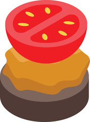Delicious burger with melted cheese and a slice of tomato, an isometric icon perfect for projects related to fast food