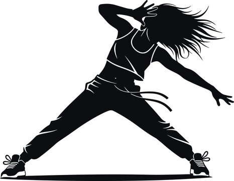 Dance Silhouette Illustration Featuring Expressive Dancer in Casual Attire Depicted in Energetic Pose Representing Motion, Rhythm, and Physical Expression