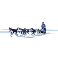 Minimalistic Sled Dog Team Vector Illustration, Racing Across Snow, Winter Adventure, Flat Design, Dynamic Energetic Style