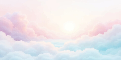 Sky Serenity: Witness the soft pastel hues of a dreamy sky, as fluffy clouds drift serenely towards a radiant sun. © Graph Rover