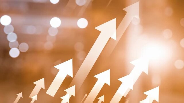 Abstract upward pointing arrows with bokeh lights symbolizing growth and progress