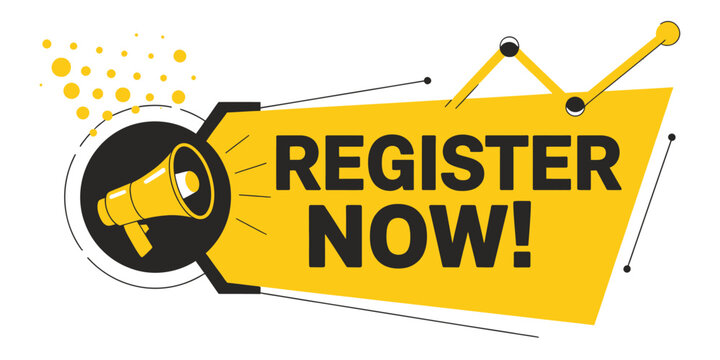 Register now icon vector illustrating label or tag with loudspeaker for modern registration, event, and signup design