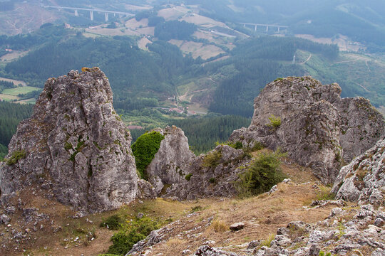 Fortification and religious building on top of a mountain in Guipuzcoa, Spain