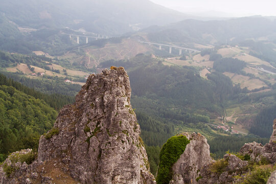 Fortification and religious building on top of a mountain in Guipuzcoa, Spain