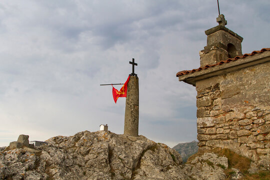 Fortification and religious building on top of a mountain in Guipuzcoa, Spain