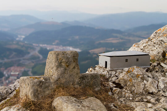 Fortification and religious building on top of a mountain in Guipuzcoa, Spain