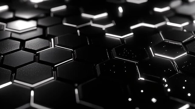 Black Hexagonal Pattern with Shining Edges and Particles.