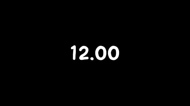 Minimalist digital display showing the precise time 12.00 against a stark black background, symbolizing punctuality and a specific moment in the day