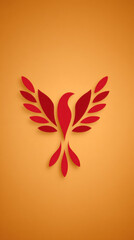 Fototapeta premium Red abstract phoenix on orange background symbolizing rebirth and renewal