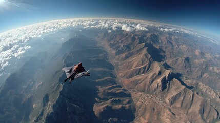 Wingsuit Flying over rock mountain