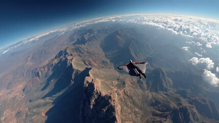 Wingsuit Flying over rock mountain
