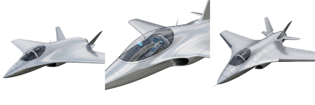 Futuristic hypersonic jet aircraft, smooth aerodynamic curves, metallic silver body, glowing engine accents, sci-fi design, isolated on white background, ultra realistic rendering