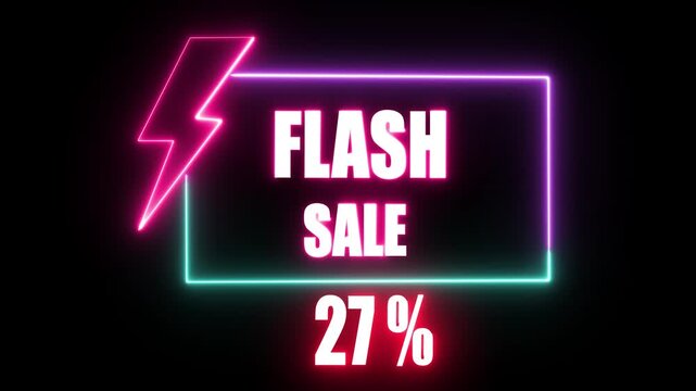 Neon Flash Sale 27 Percent Discount Animated Graphic with Lightning Bolt Element