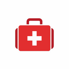 Obraz premium Red Medical First Aid Kit With White Cross Symbol On White Background