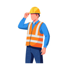 Construction worker in hard hat and safety vest, isolated on white background