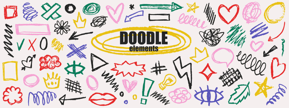 Hand drawn scribble pencil line set. Curly strokes and tangled squiggles with sketchy texture. Charcoal and pen marks in freehand style. Rough expressive elements for layouts and notes.