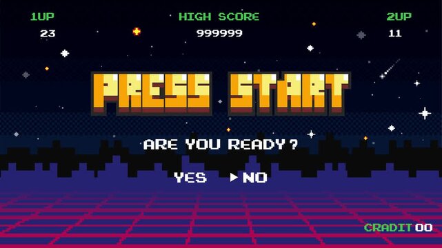 PRESS START are you ready .pixel art .8 bit game.retro game.	