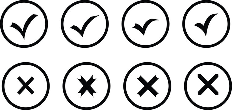 Check and Cross Icon Set in Circle &ndash; Tick and X Symbol Collection Black Vector