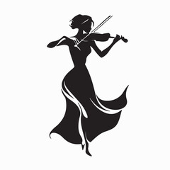 Female Violinist Performing Music Vector Logo Illustration Design