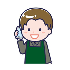 スマートフォンを使う「飲食店の店員」の男性