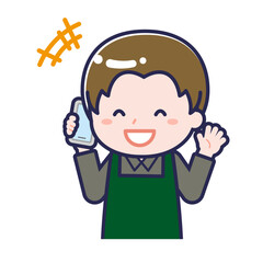 スマートフォンを使う「飲食店の店員」の男性