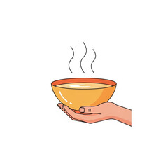 Minimalistic Soup Vector Illustration, Hand Offering Steaming Bowl, Flat Design, Warm Inviting Style