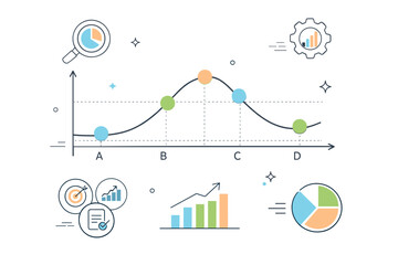 Fototapeta premium Statistical visualization set. Abstract data points connected by smooth lines and axes. Analytical focus and calm precision, modern scientific editorial feel.