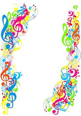 Vibrant musical notes and swirls creating a colorful and dynamic composition
