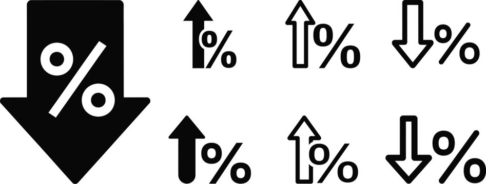 percentage growth and decline icons set silhouette on white background