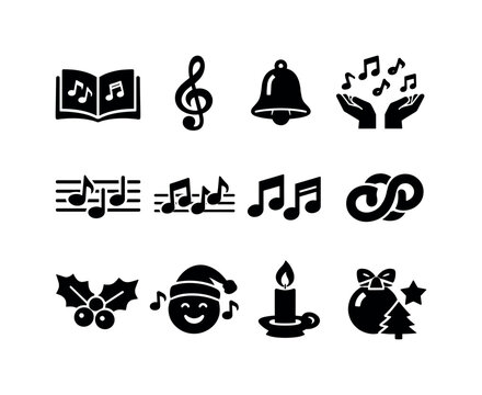 Traditional holiday carols. Filled icon set of Traditional holiday carols: songbook, treble