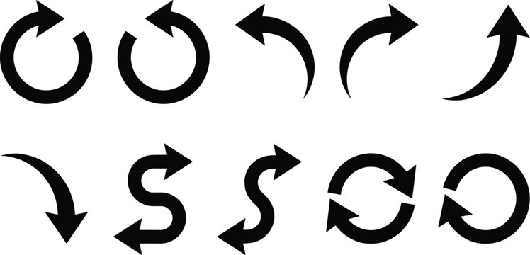 Bold Circular and Curved Arrow Icon Collection for Refresh Sync Navigation Growth and Process Flow Concepts