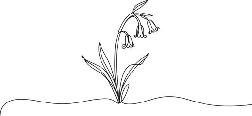 One single line drawing beauty fresh bulbous perennial plant for home decor wall art poster print. Printable decorative bluebell flower concept. one line Icon drawing