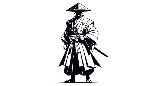 Neon Samurai Warrior Silhouette With Glitch Art Style